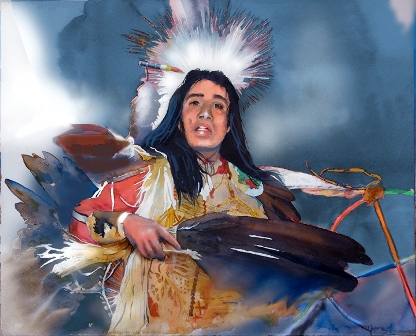 Watercolor of Native American by Jeri Martinez